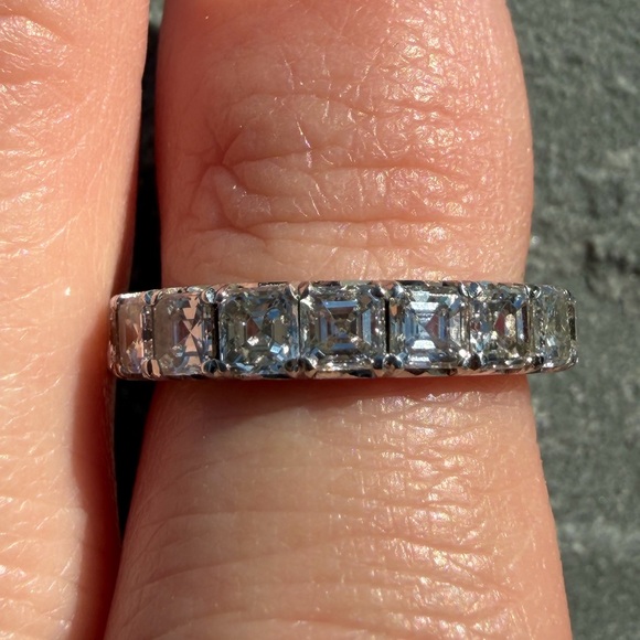 Auth.✅ 3.80 ctw Assher Cut Platinum Diamond Eternity Band Size 4✨ - Picture 6 of 12